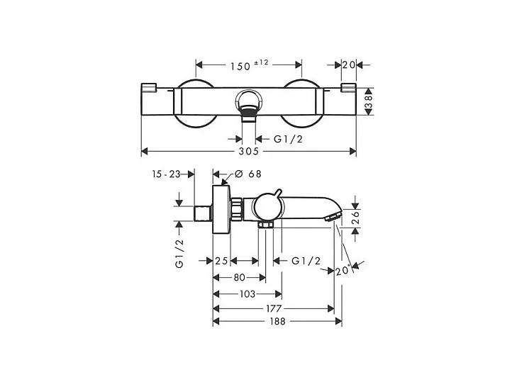 Mitigeur bain douche thermostatique HANSGROHE Ecostat Comfort aspect doré poli