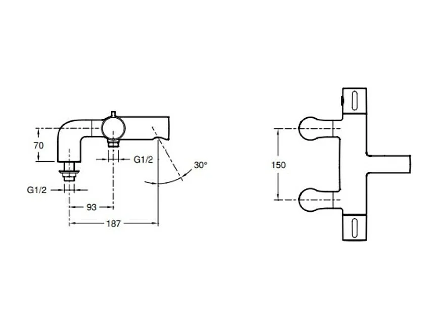 Jacob Delafon Mitigeur bain douche thermostatique sur gorge 2 trous  Cüff chrome