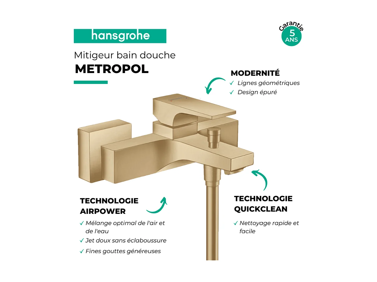 Mitigeur bain douche mécanique HANSGROHE Metropol bronze brossé