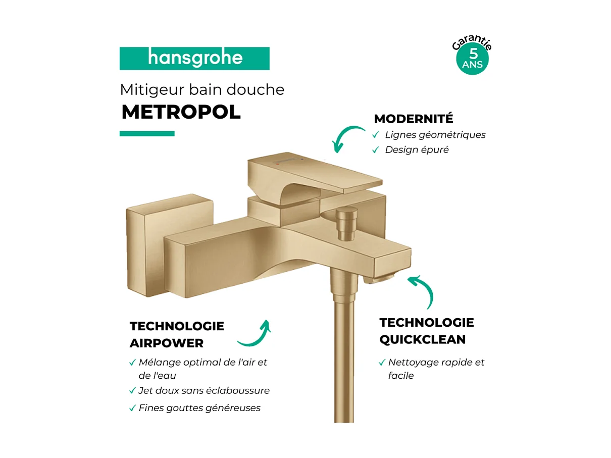 Mitigeur bain douche mécanique HANSGROHE Metropol bronze brossé