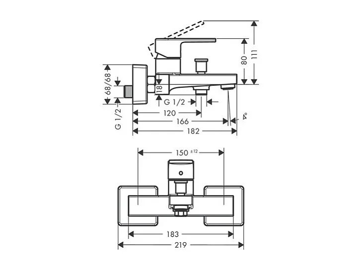 HANSGROHE Vernis Shape mezclador mecánico para bañera y ducha cromado