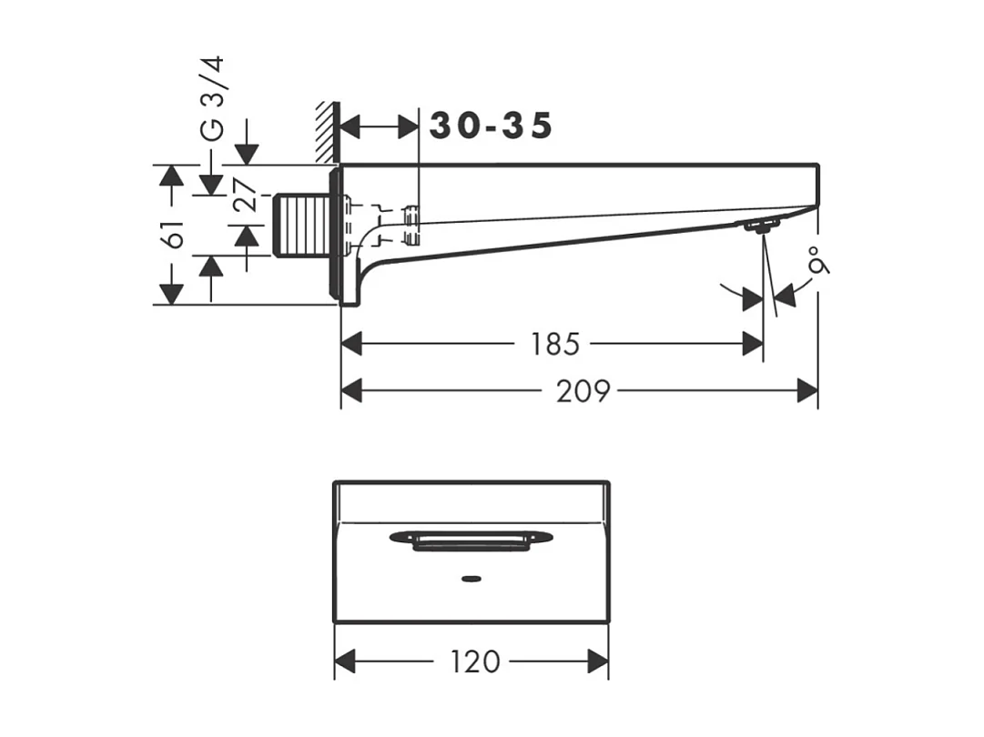 Bec déverseur baignoire HANSGROHE Metropol aspect doré poli