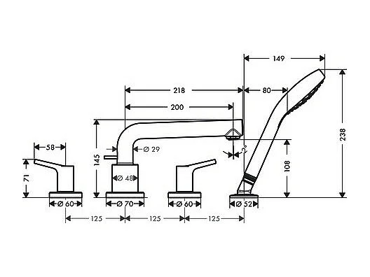 Robinet mélangeur bain douche 4 trous HANSGROHE Talis S chromé