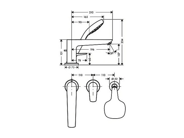 Robinet mitigeur bain douche 3 trous HANSGROHE Talis E chromé