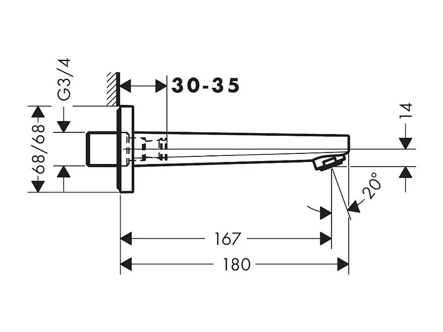 Bec déverseur mural baignoire HANSGROHE Metropol chromé