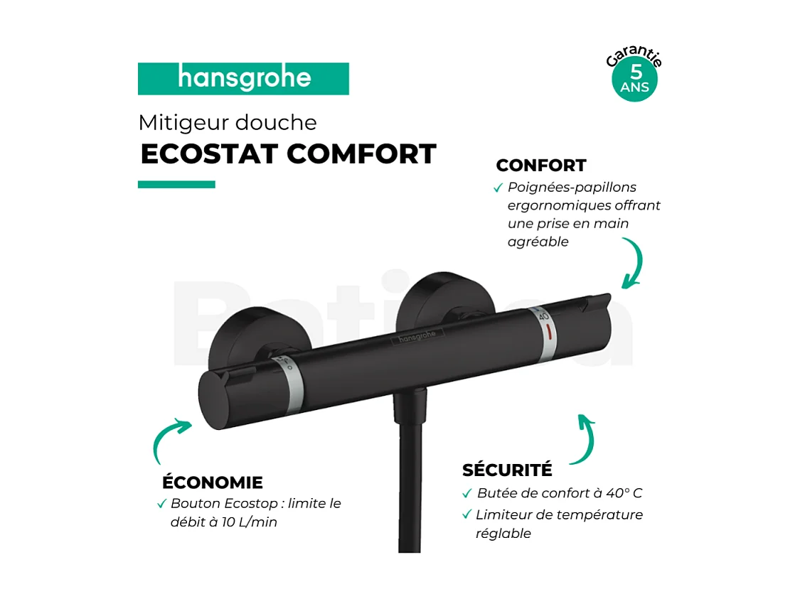 Mitigeur douche thermostatique HANSGROHE Ecostat Comfort noir mat