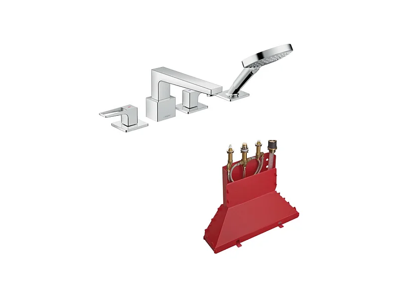 HANSGROHE Mélangeur 4 trous Metropol pour baignoire avec Secuflex poignée étrier Chromé avec Corps encastré