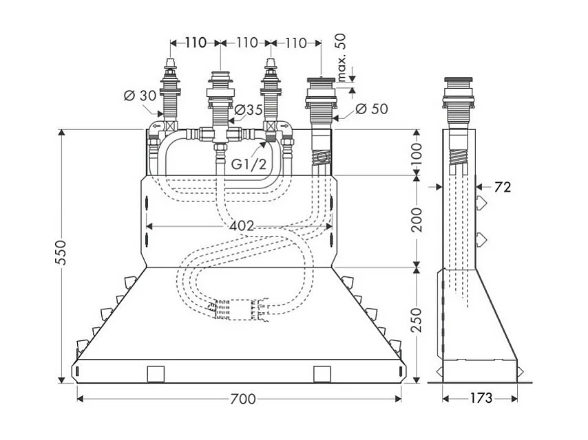 HANSGROHE Mélangeur 4 trous Metropol pour baignoire avec Secuflex poignée étrier Chromé avec Corps encastré