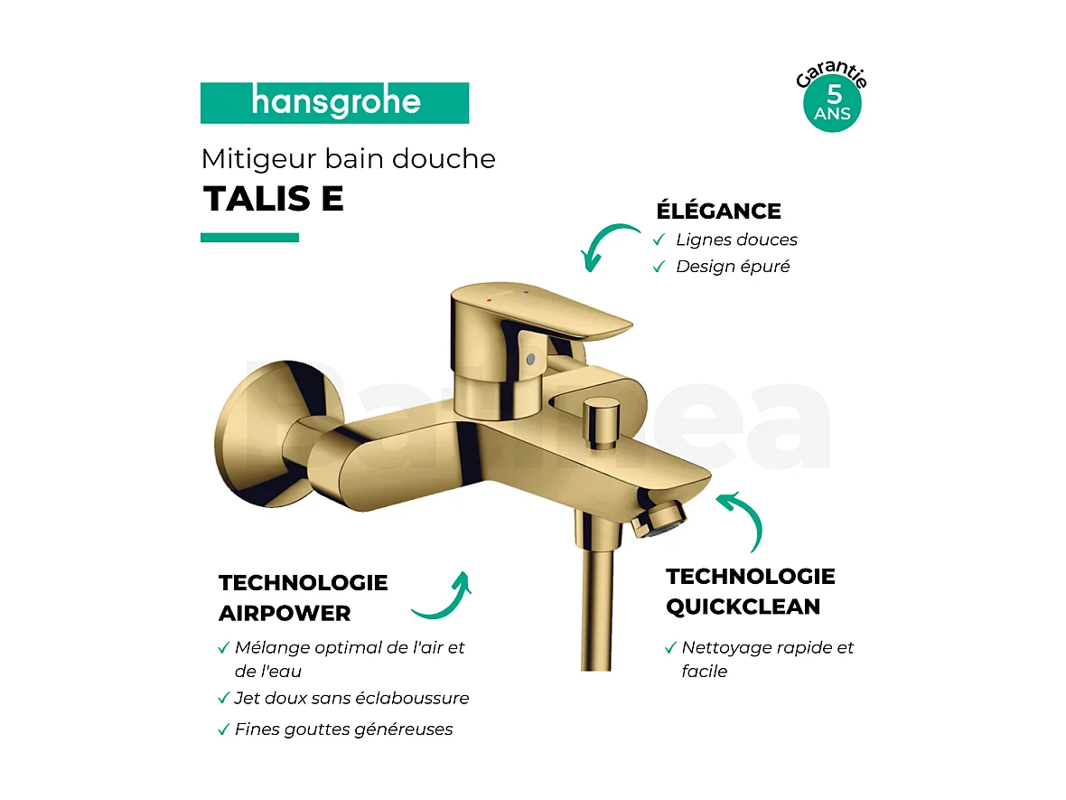 Mitigeur bain douche mécanique HANSGROHE Talis E aspect doré poli