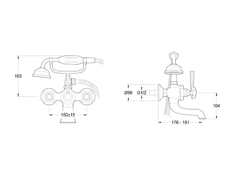 JACOB DELAFON - Mélangeur mural rétro avec douchette Cleo - Or beige