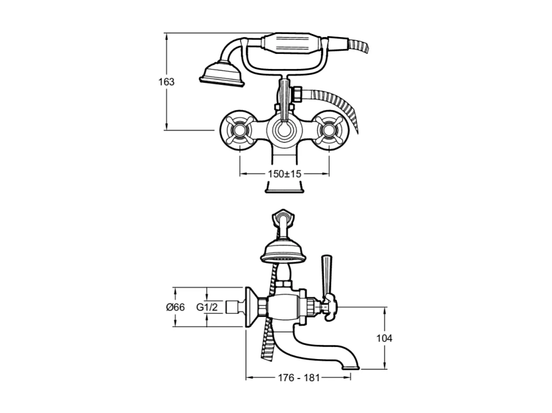 Mélangeur baignoire JACOB DELAFON Cléo 1889 avec pommeau douche Or beige