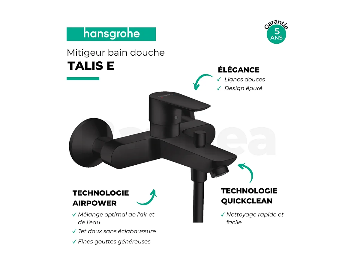Mitigeur bain douche mécanique HANSGROHE Talis E noir mat