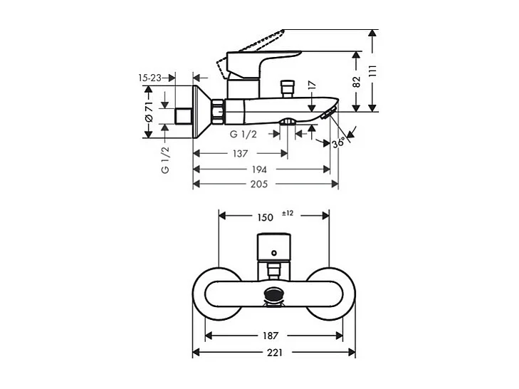 Mitigeur bain douche mécanique HANSGROHE Talis E noir mat