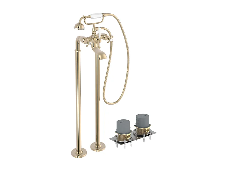 JACOB DELAFON Mélangeur bain douche Cléo 1889 montage au sol Or Beige avec corps encastré au sol