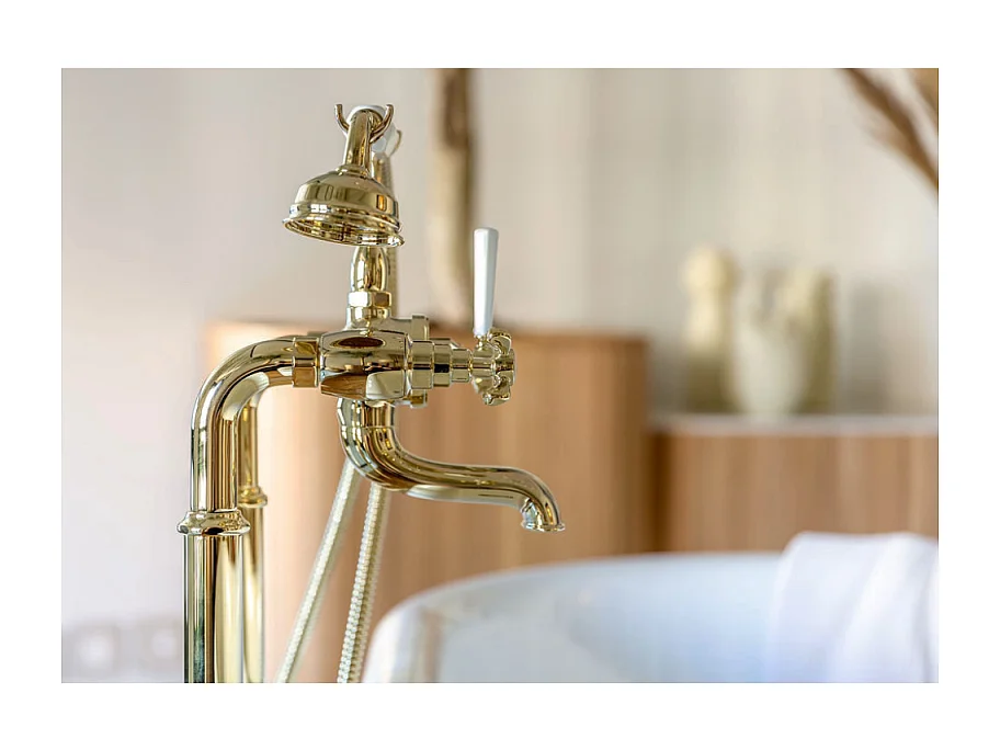 JACOB DELAFON Mélangeur bain douche Cléo 1889 montage au sol Or Beige avec corps encastré au sol