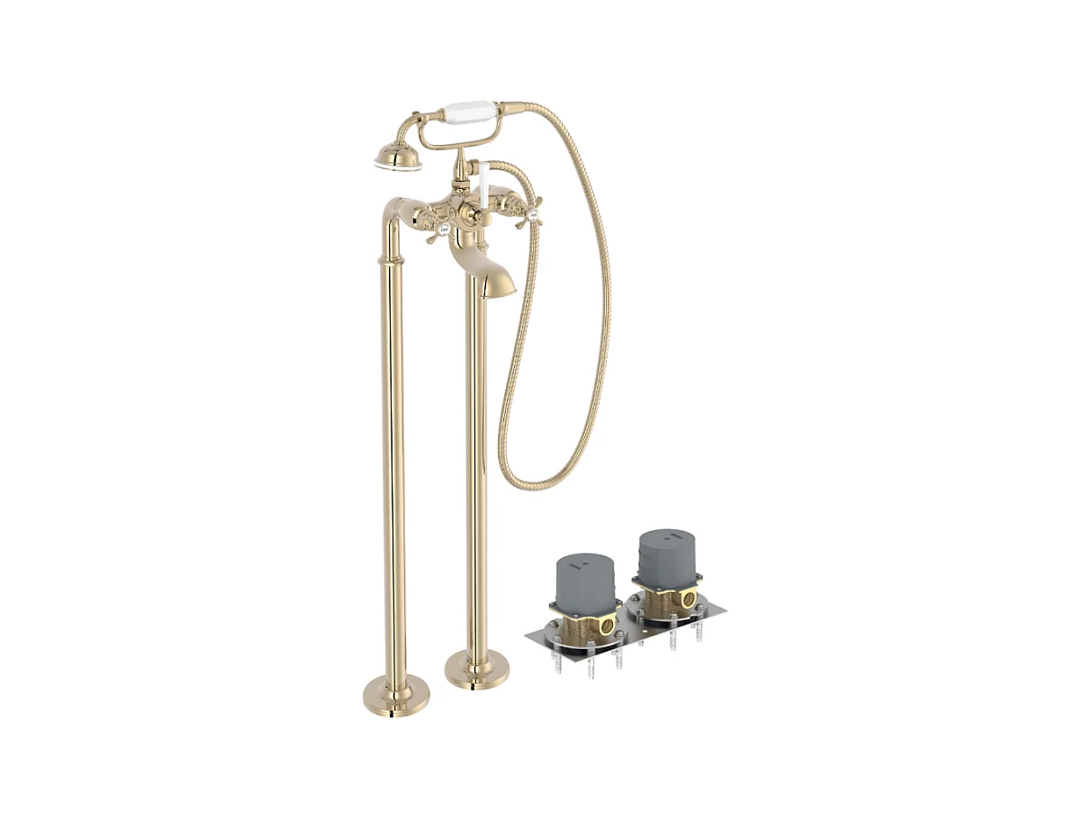 JACOB DELAFON Mélangeur bain douche Cléo 1889 montage au sol Or Beige avec corps encastré au sol