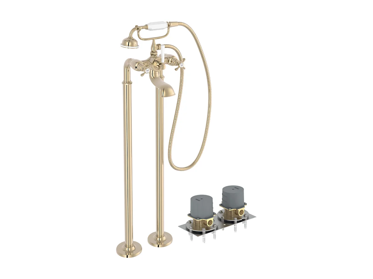 JACOB DELAFON Mélangeur bain douche Cléo 1889 montage au sol Or Beige avec corps encastré au sol