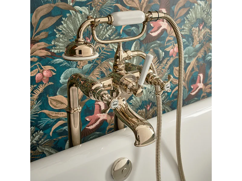 JACOB DELAFON Mélangeur bain douche Cléo 1889 montage au sol Or Beige avec corps encastré au sol