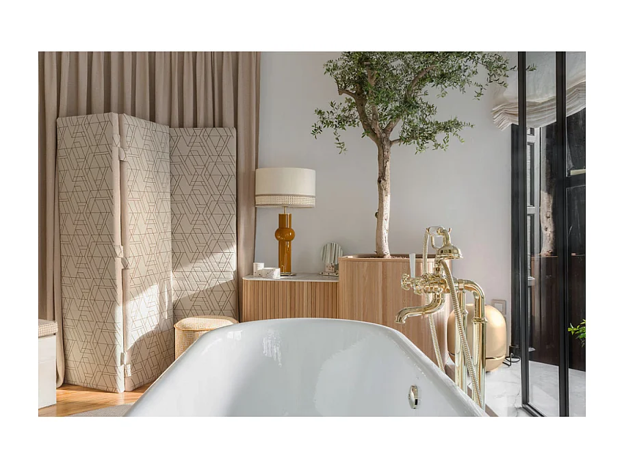 JACOB DELAFON Mélangeur bain douche Cléo 1889 montage au sol Or Beige avec corps encastré au sol