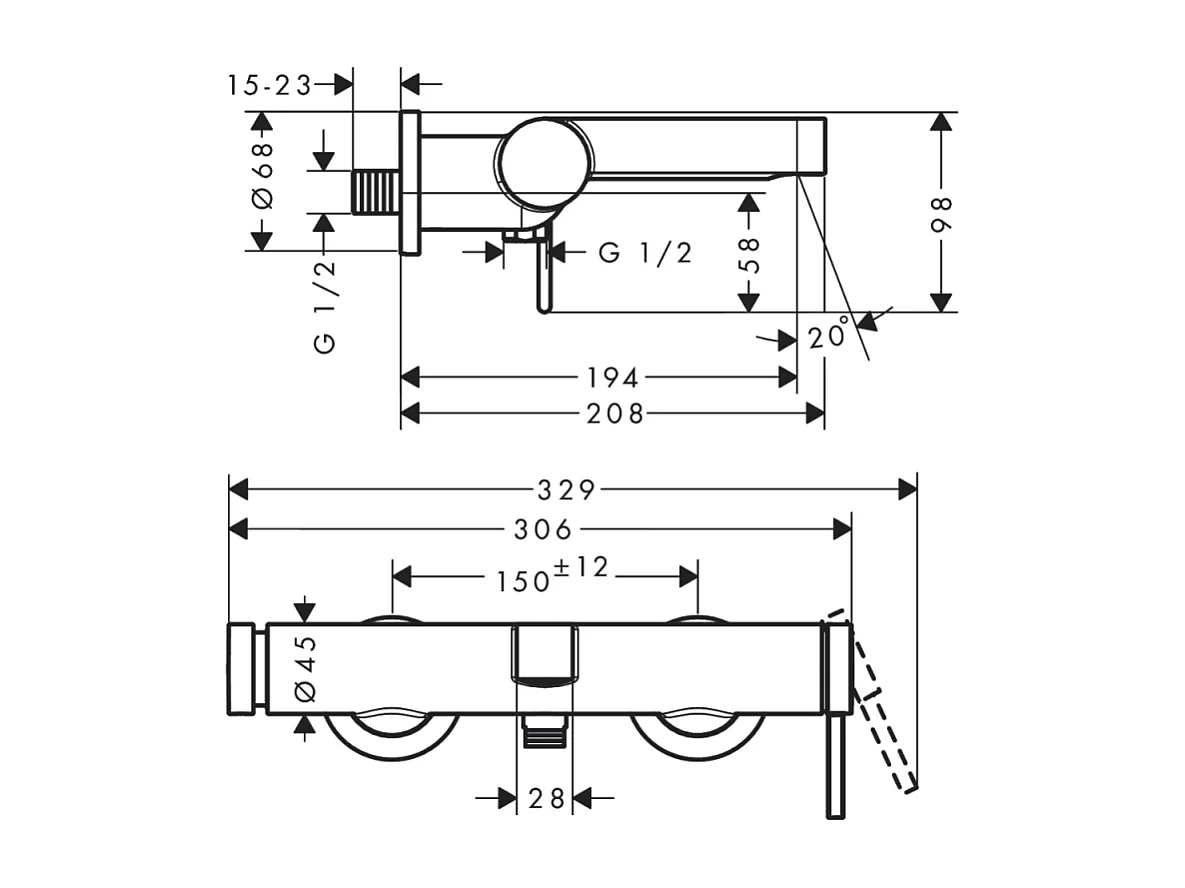 Mitigeur bain douche mécanique HANSGROHE Finoris blanc mat