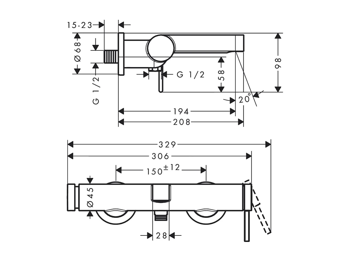 Mitigeur bain douche mécanique HANSGROHE Finoris blanc mat