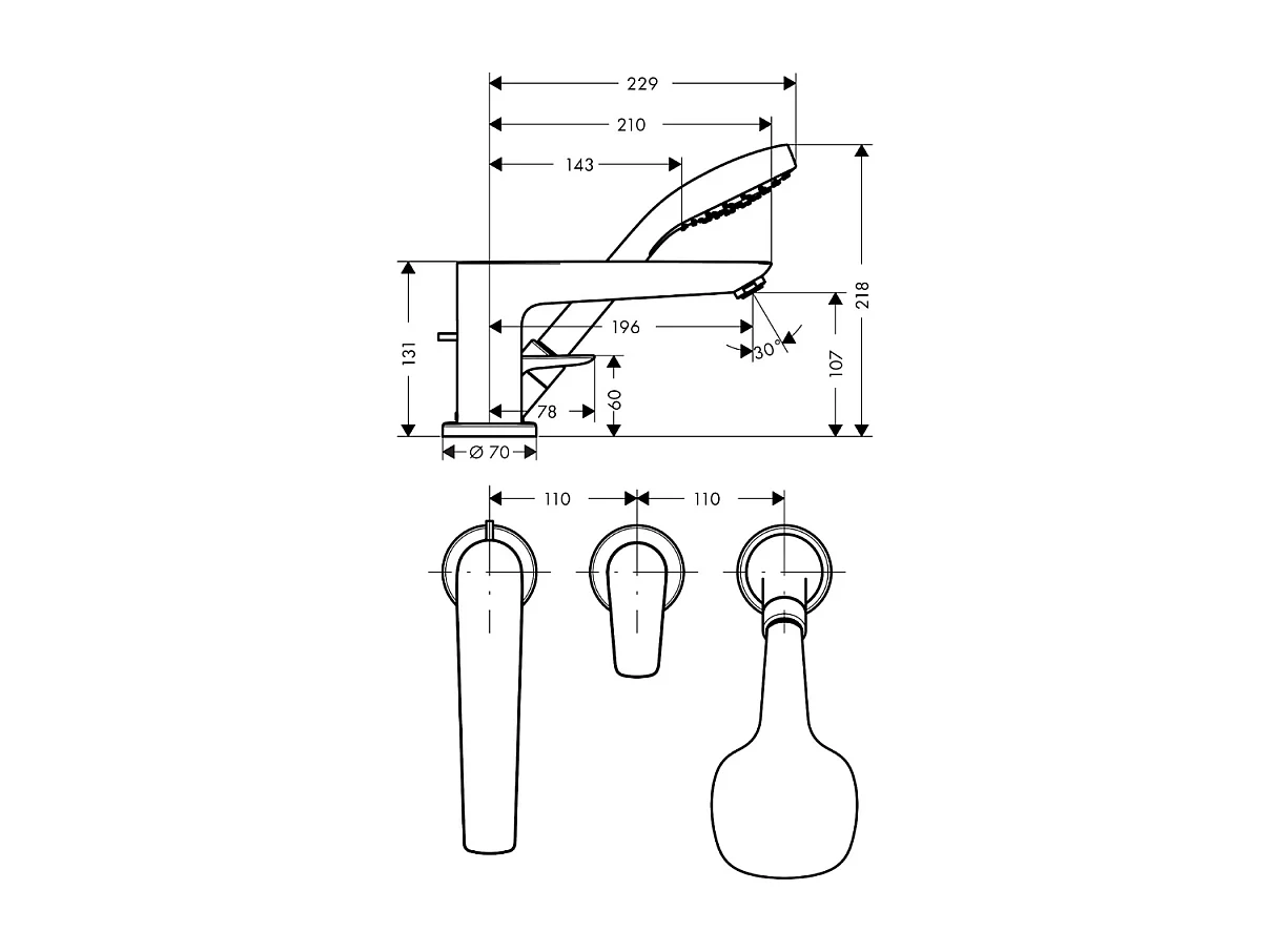 HANSGROHE Mitigeur 3 trous Talis E baignoire Chromé avec Corps encastré