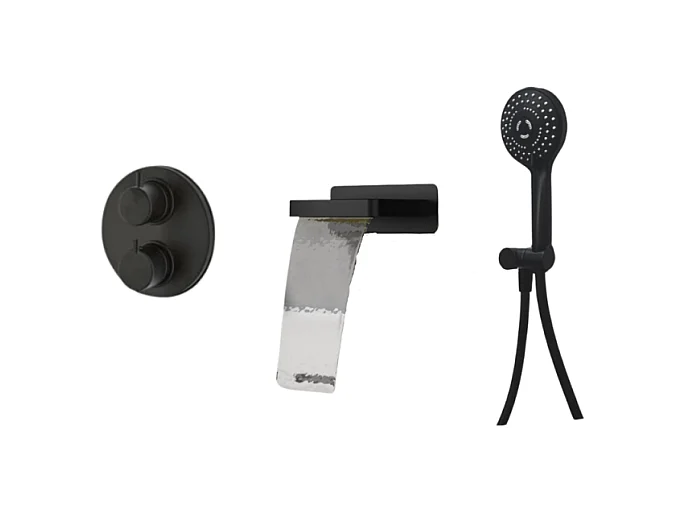 Pack mitigeur bain douche thermostatique encastré rond PAINI Ruby Noir Mat