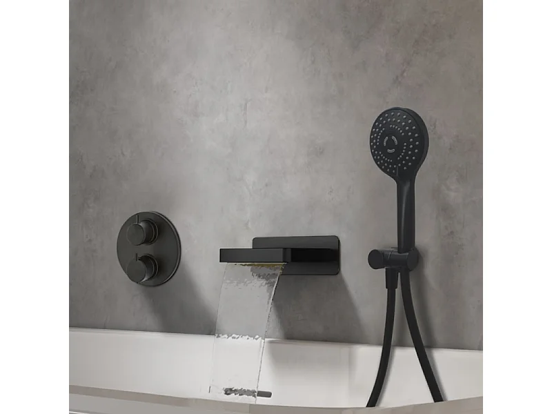 Pack mitigeur bain douche thermostatique encastré rond PAINI Ruby Noir Mat