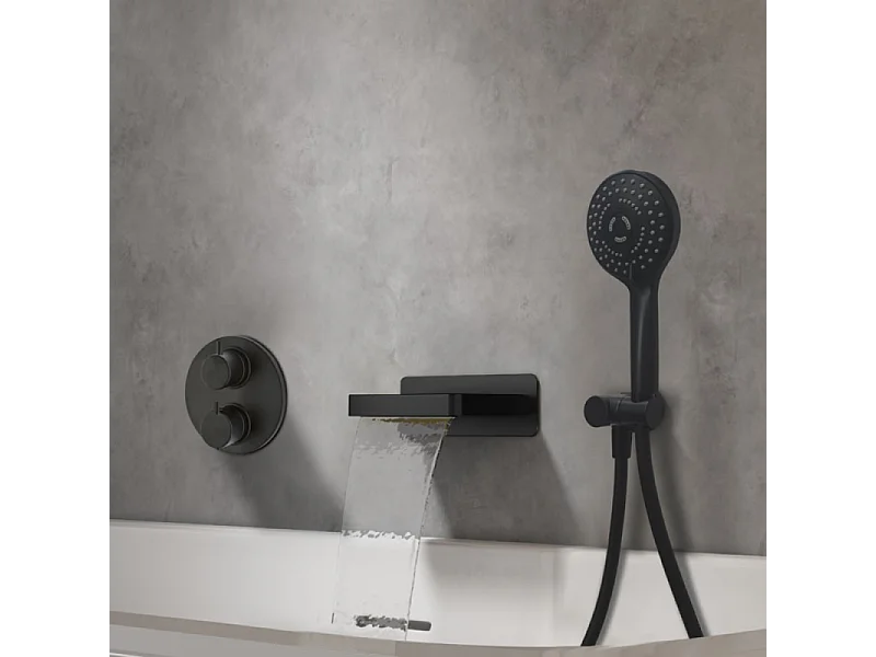 Pack mitigeur bain douche thermostatique encastré rond PAINI Ruby Noir Mat