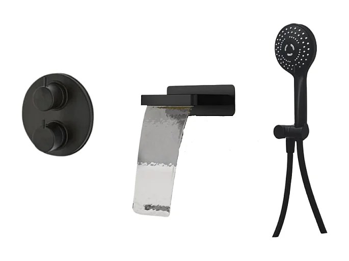 Pack mitigeur bain douche thermostatique encastré rond PAINI Ruby Noir Mat