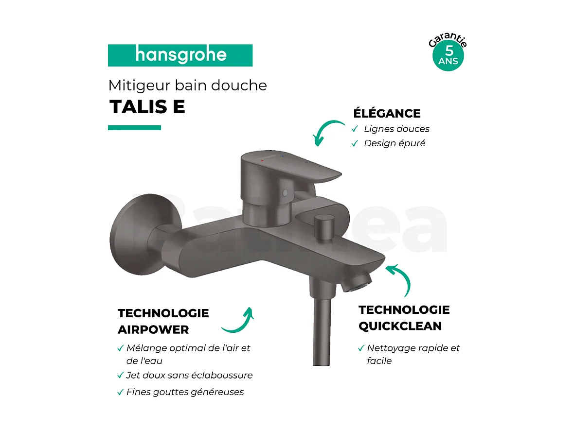 Mitigeur bain douche mécanique HANSGROHE Talis E noir chromé brossé
