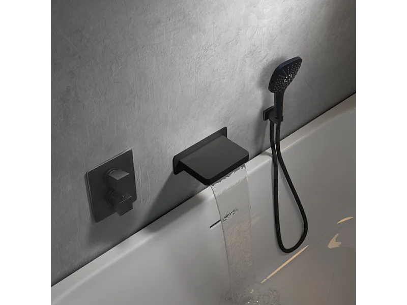 Pack mitigeur bain douche thermostatique encastré carré PAINI Ruby Noir Mat