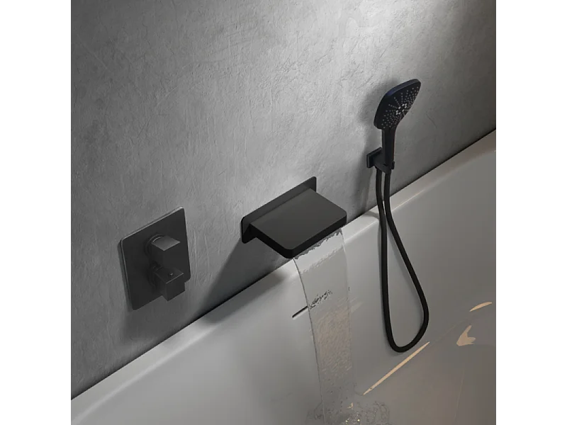 Pack mitigeur bain douche thermostatique encastré carré PAINI Ruby Noir Mat