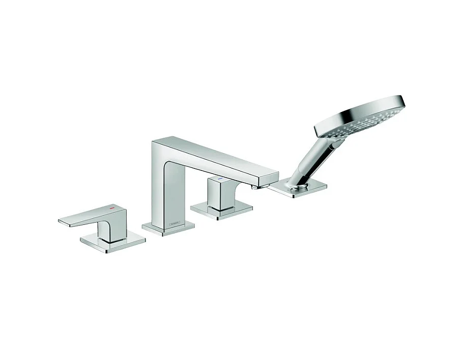Robinet mélangeur bain douche 4 trous poignée manette HANSGROHE Metropol chromé