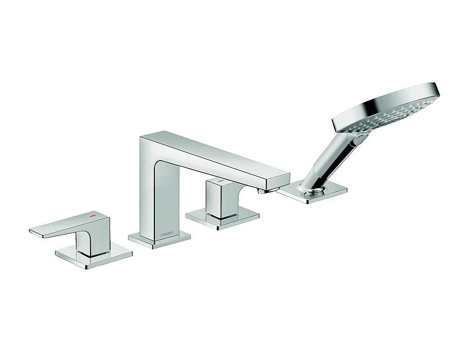 Robinet mélangeur bain douche 4 trous poignée manette HANSGROHE Metropol chromé