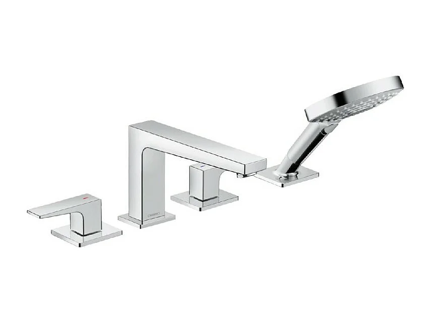 Robinet mélangeur bain douche 4 trous poignée manette HANSGROHE Metropol avec Secuflex chromé
