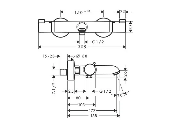 Mitigeur bain douche thermostatique HANSGROHE Ecostat Comfort noir chromé brossé