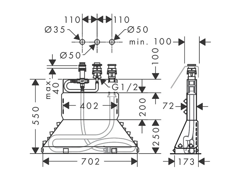 HANSGROHE Mitigeur 3 trous Metris baignoire Chromé avec Corps encastré