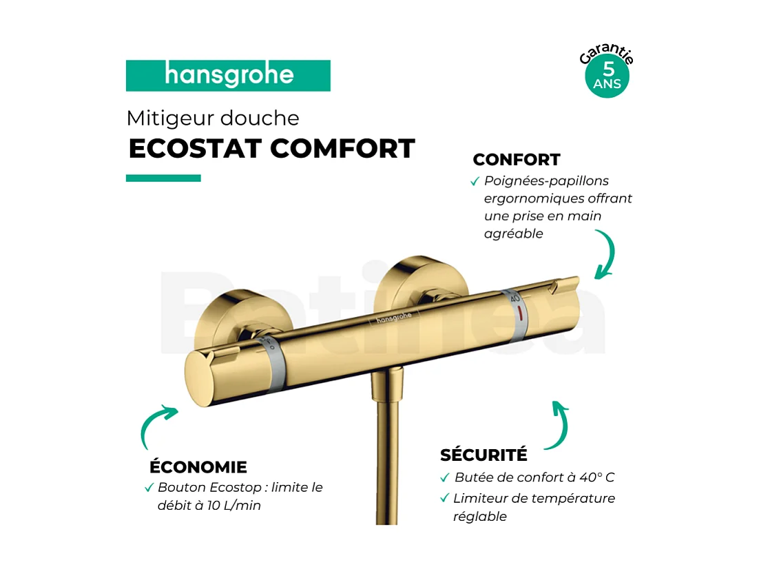 HANSGROHE Ecostat Comfort mezclador termostático de ducha aspecto dorado pulido