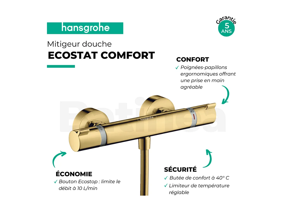 HANSGROHE Ecostat Comfort mezclador termostático de ducha aspecto dorado pulido