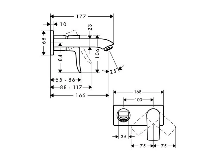 Mitigeur lavabo mural HANSGROHE Metris Economie d'eau 16,5 cm