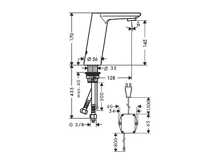 HANSGROHE Mitigeur de lavabo électronique sans manette de réglage de température sur secteur chromé