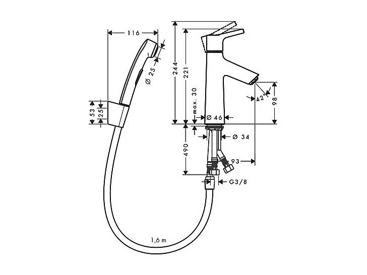 Robinet bidet avec douchette HANSGROHE Talis S + bonde Push-Open Chromé