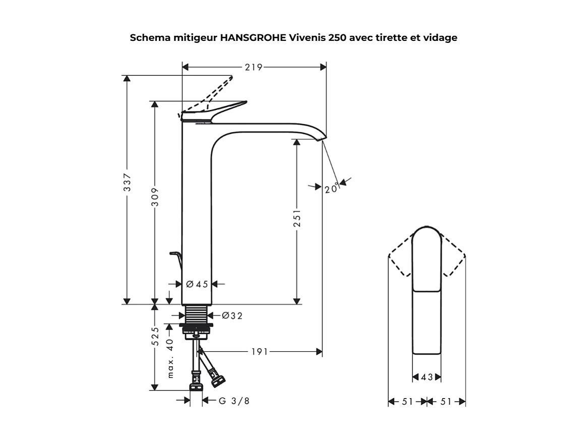 HANSGROHE Mezclador de lavabo 250 con extraíble y desagüe negro mate