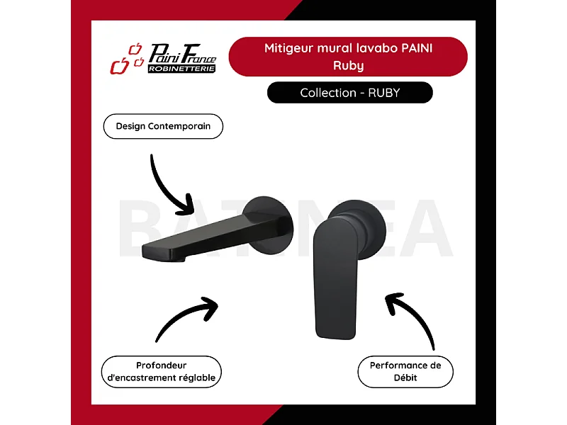 Mitigeur mural lavabo PAINI Ruby Noir Mat