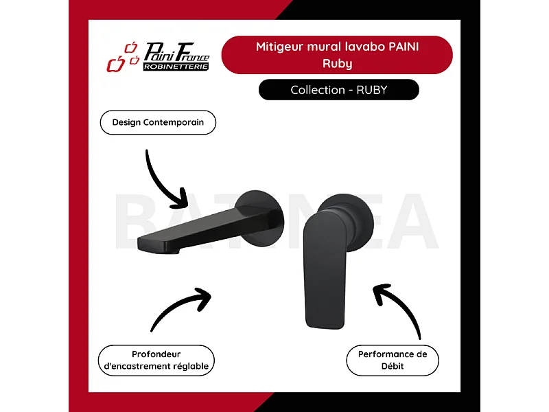 Mitigeur mural lavabo PAINI Ruby Noir Mat