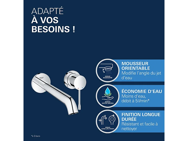 Mitigeur mural lavabo GROHE Essence Taille L cool sunrise brossé avec corps encastré