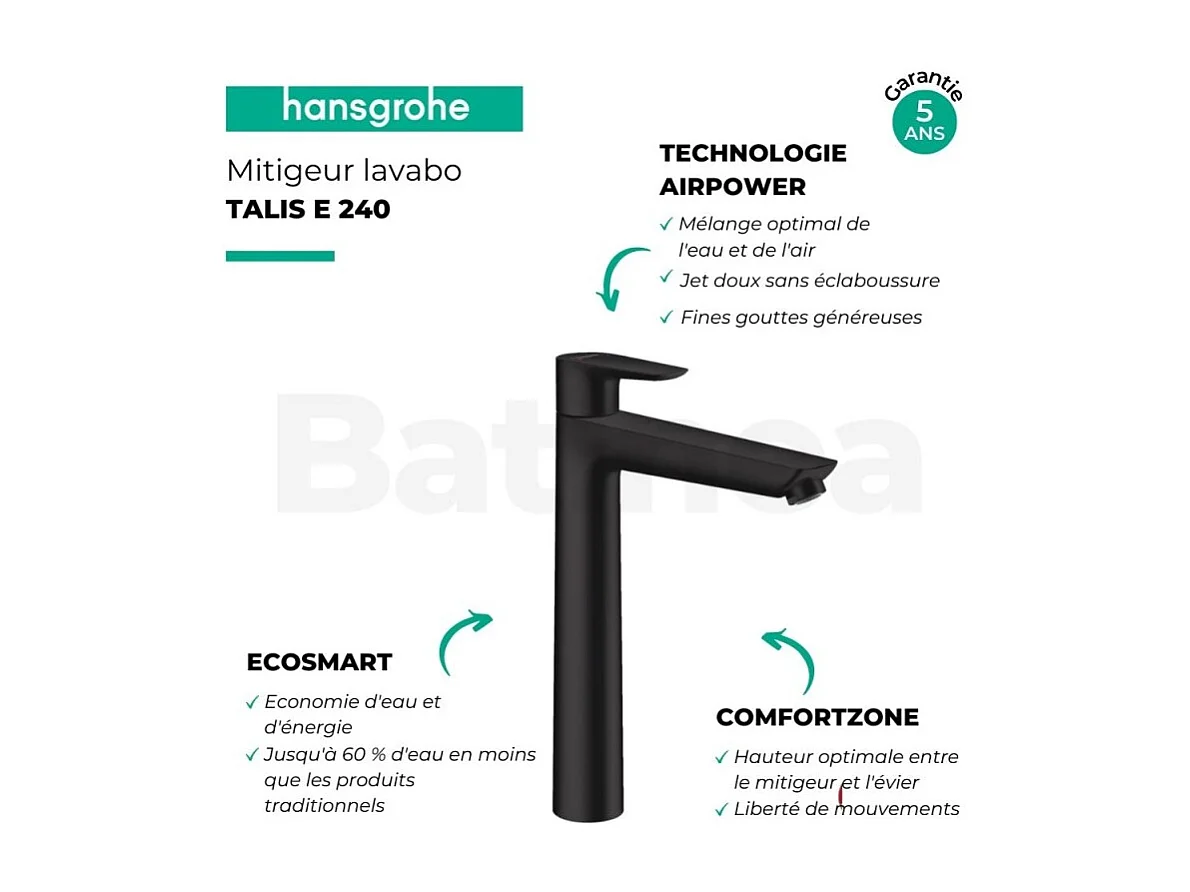 HANSGROHE Mitigeur lavabo Talis E 240, avec tirette et vidage noir mat