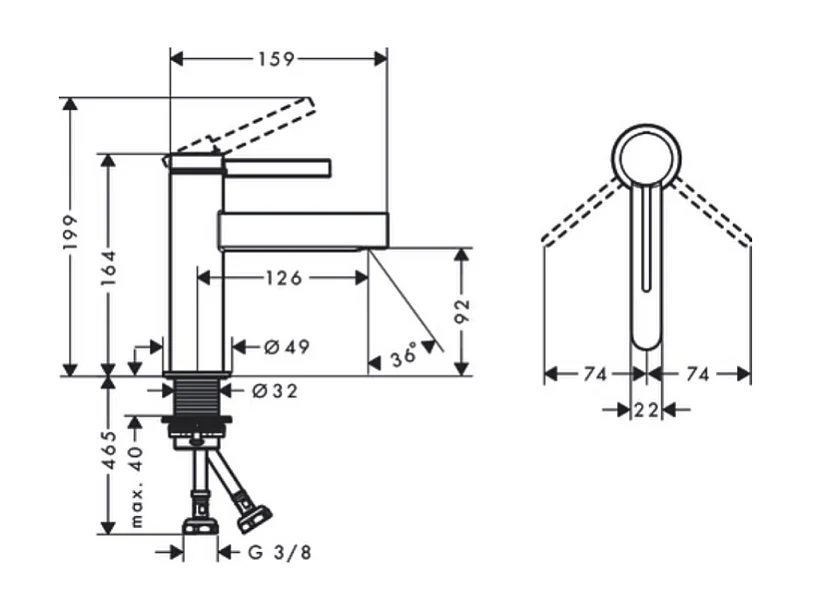HANSGROHE Mezclador de lavabo 100, desagüe Finoris Push-Open cromado