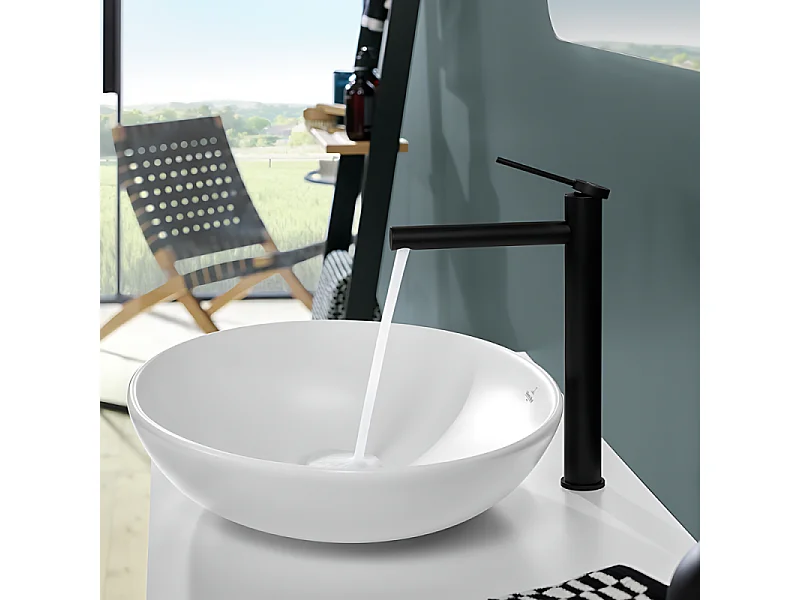 Mitigeur lavabo surélevé VILLEROY ET BOCH Loop & Friends sans tirette Noir mat